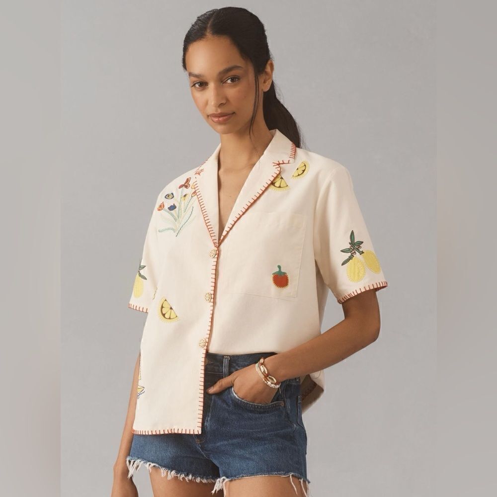 HUNTER BELL Polly Embroidered Camp Shirt NWT